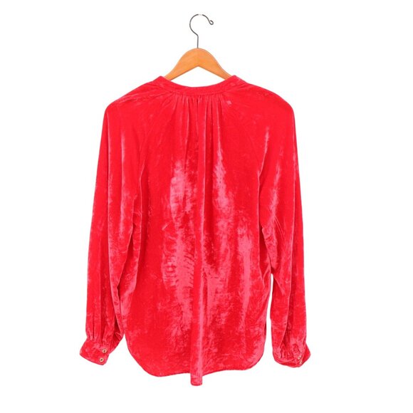 Anthropologie Pilcro Puff-Sleeved Red Velvet Buttondown Shirt Top L - Picture 5 of 6